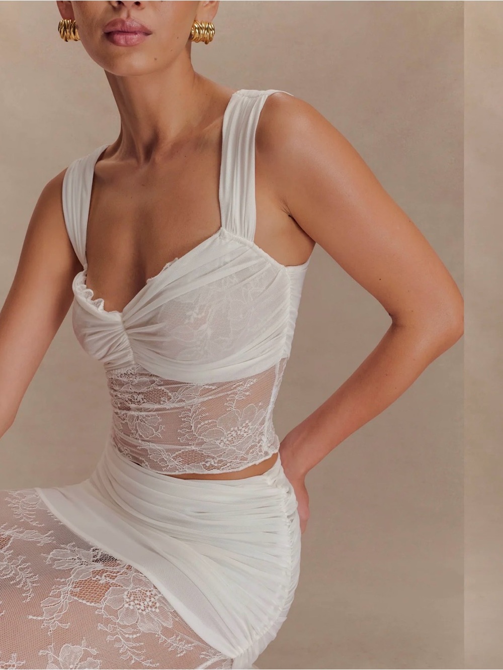 Meshki White Lace Bustier Crop Top
